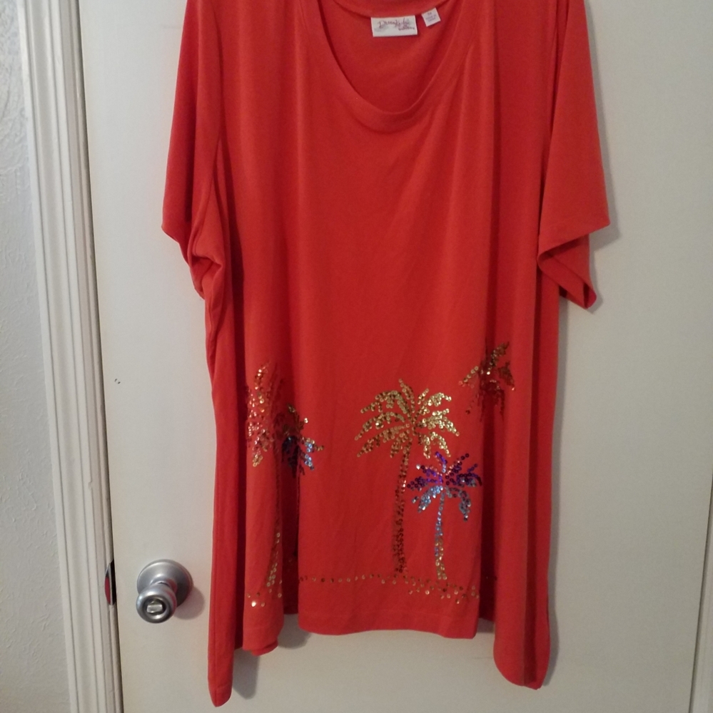 Quacker Factory Palm Tree Shirt Sz 3X Orange